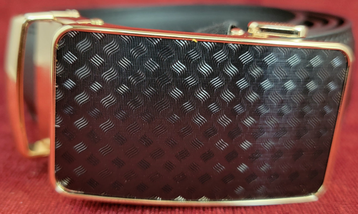 Black and gold ratchet belt