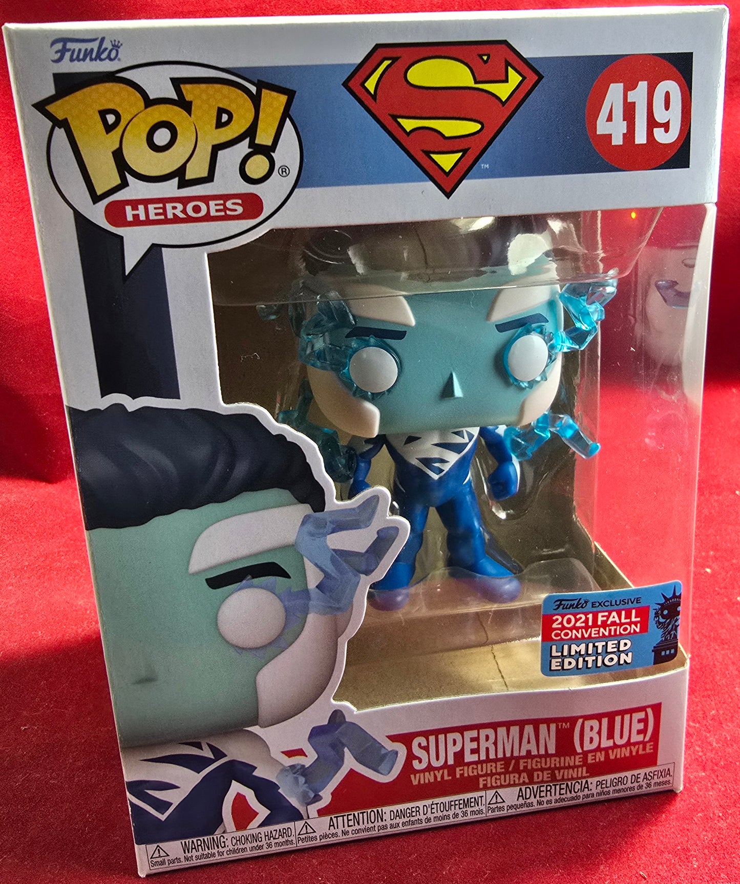 Superman (blue) 2021 fall convention funko # 419 (nib) With pop protector