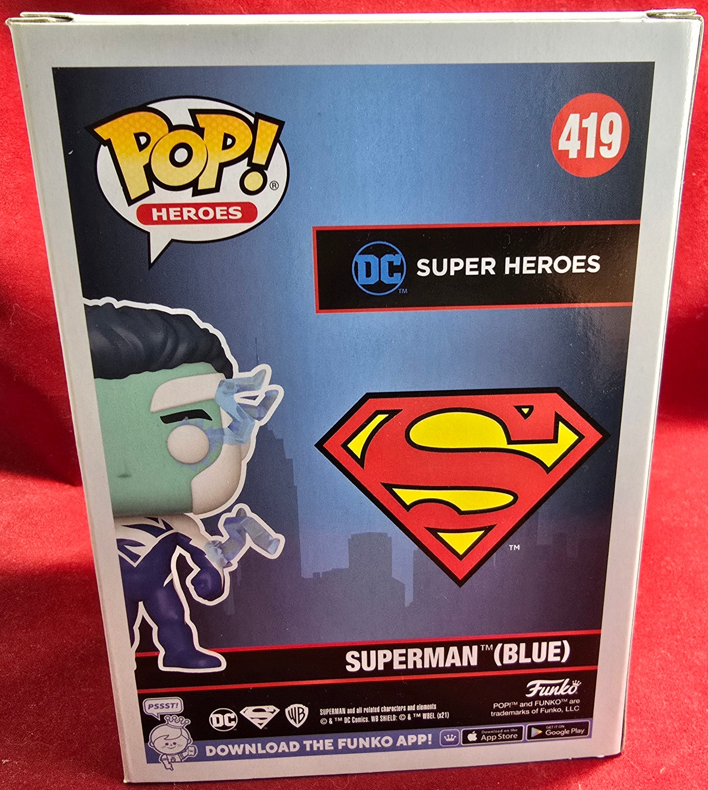 Superman (blue) 2021 fall convention funko # 419 (nib) With pop protector