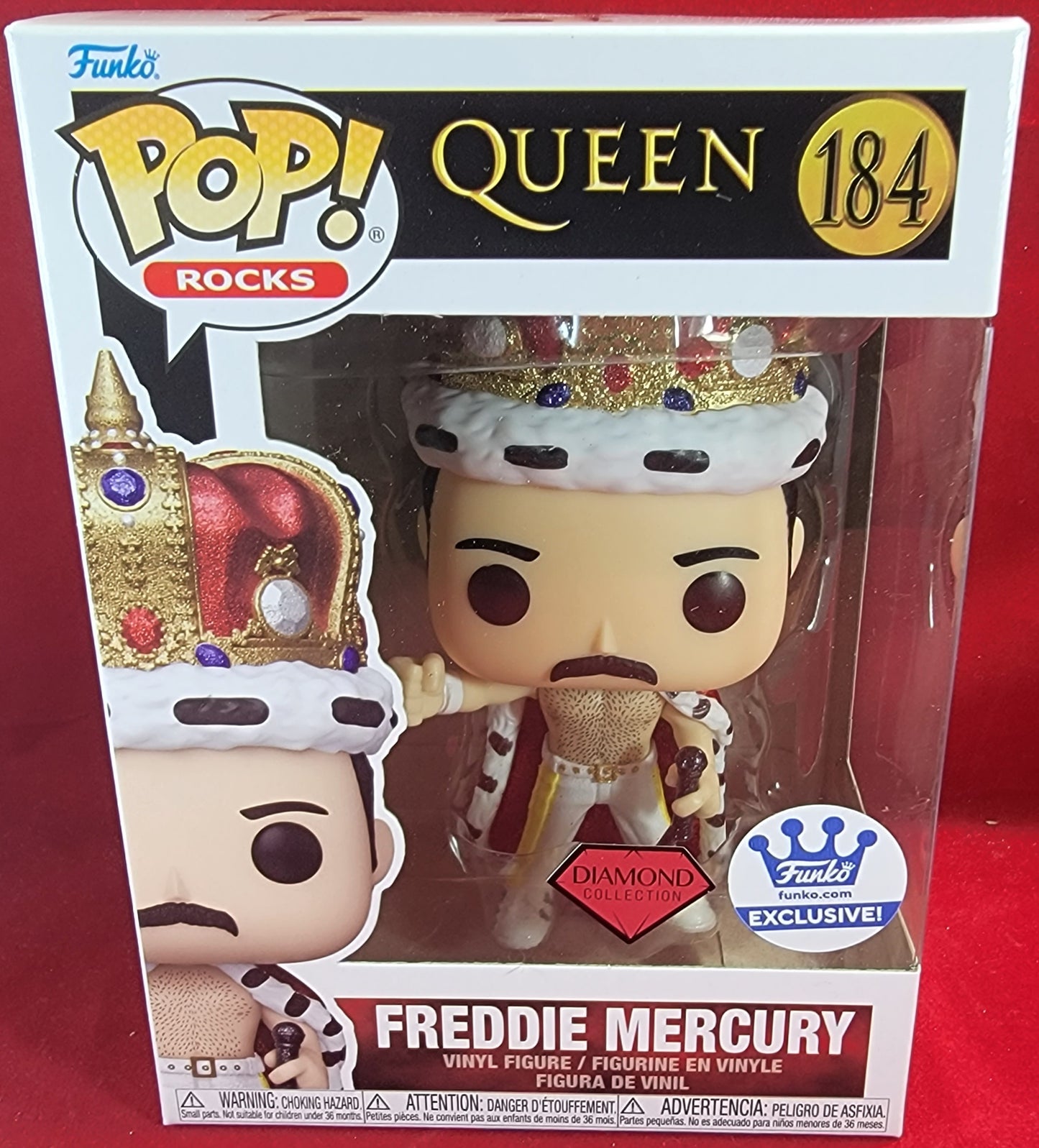 Freddie mercury funko exclusive # 184 (nib)
brand new diamond exclusive mercury funko pop. pop has Freddie of queen in kings outfit covered in glitter. pop has some lite scratches and will be shipped in a compatible pop protector.