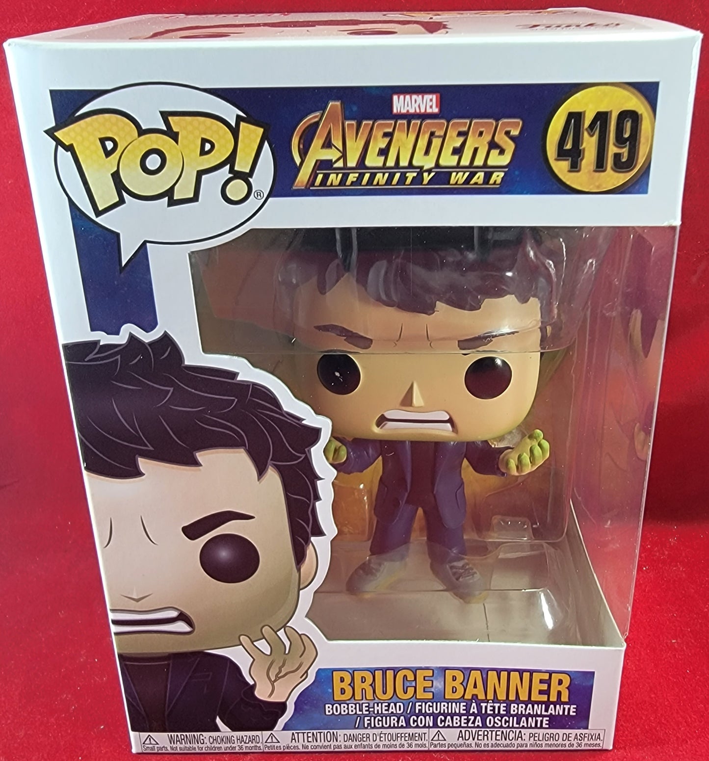 Bruce banner funko # 419 (nib)
brand new 2018 avengers infinity war Bruce banner (mark ruffalo) funko pop. pop has Bruce starting to turn into the hulk. pop has banner with lite scratches on the plastic and will be shipped in a compatible pop protector.