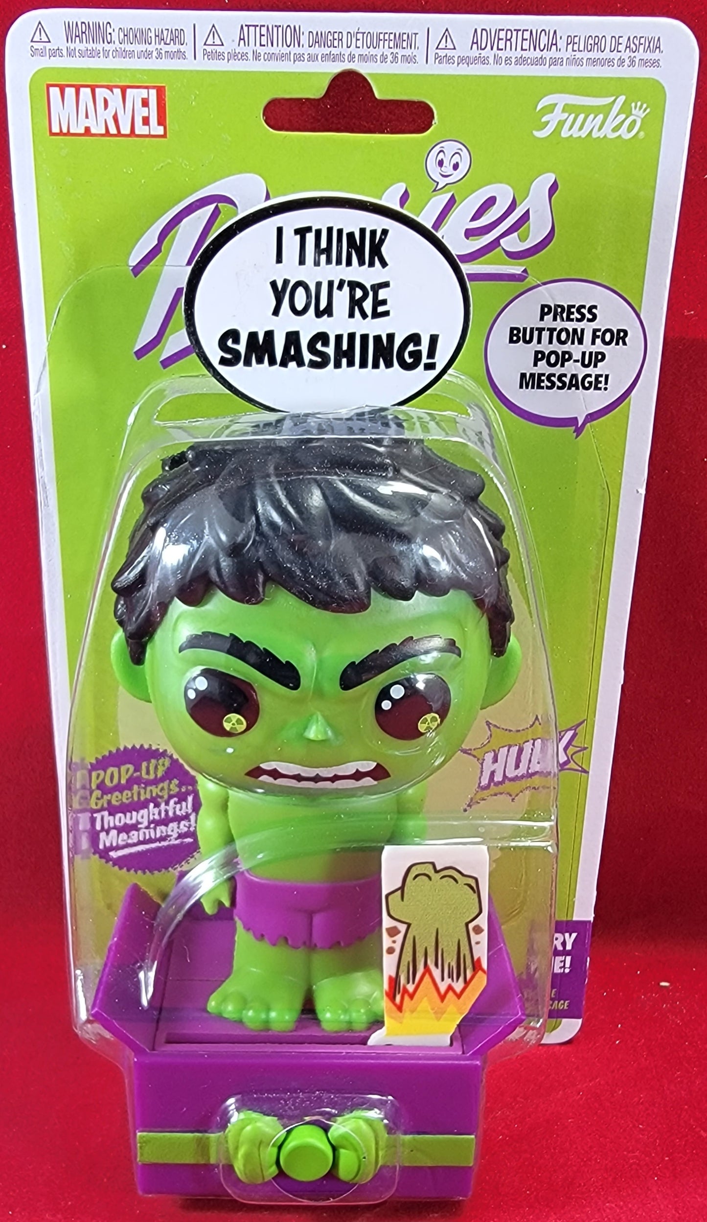 Hulk popsies 2022 (nib)
brand new Marvel popsie. popsie is 5 inches tall and 6 inches when the sign is extended. sign saids "I think you're smashing". package is sealed with only slight imperfections.
