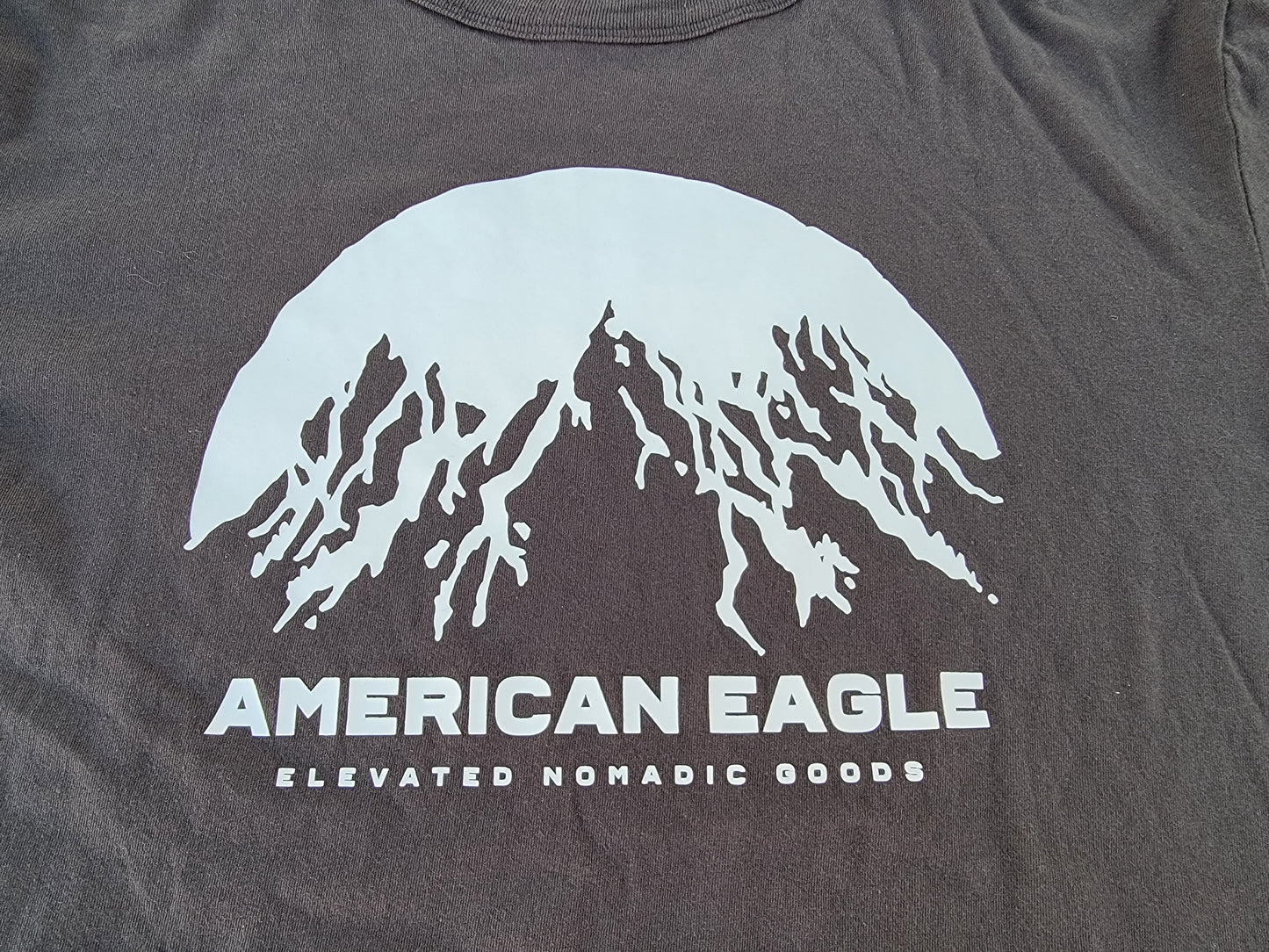 American Eagle large t-shirt
brand new grey and white eagle shirt with the words elevated nomadic goods. t-shirt is on new condition.