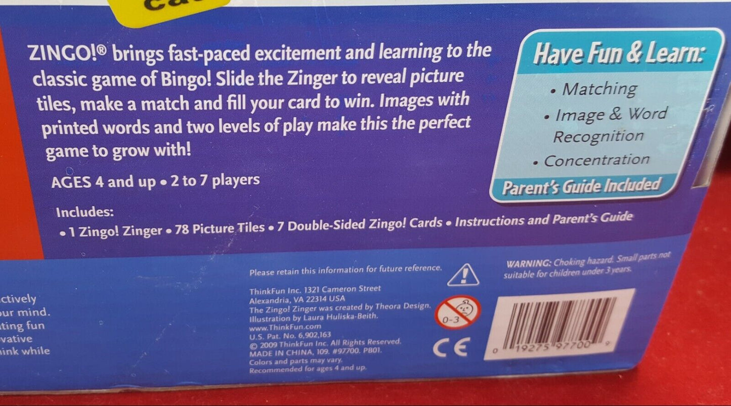 Zingo! Bingo with a zing (nib) A bingo like game for learning by think fun. Gam