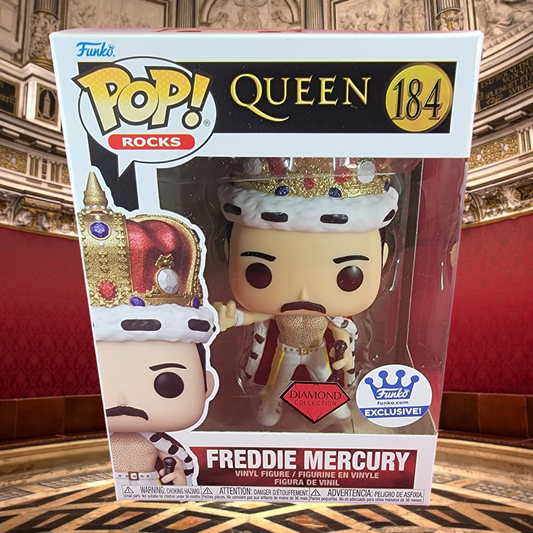 Freddie mercury funko exclusive # 184 (nib)
brand new diamond exclusive mercury funko pop. pop has Freddie of queen in kings outfit covered in glitter. pop has some lite scratches and will be shipped in a compatible pop protector.