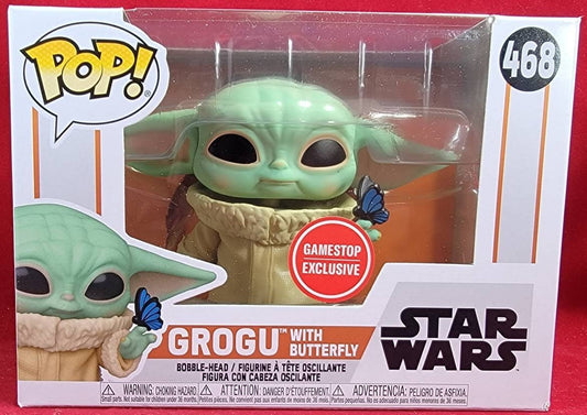 Grogu with butterfly gamestop exclusive funko # 468 (nib)