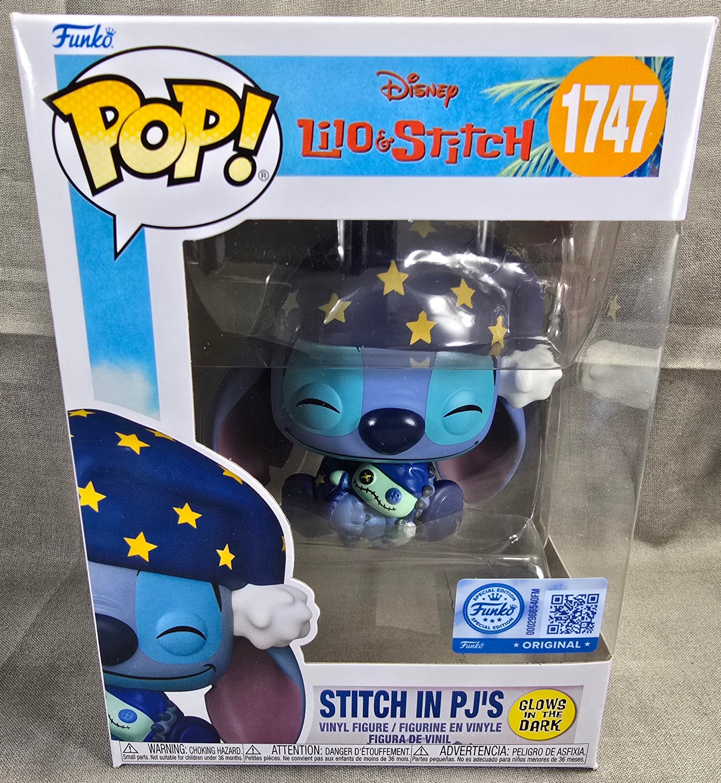 Funko Pop! Vinyl: Stitch  PJ's  Exclusive Funko Pop # 1747 (Nib) With pop Protector