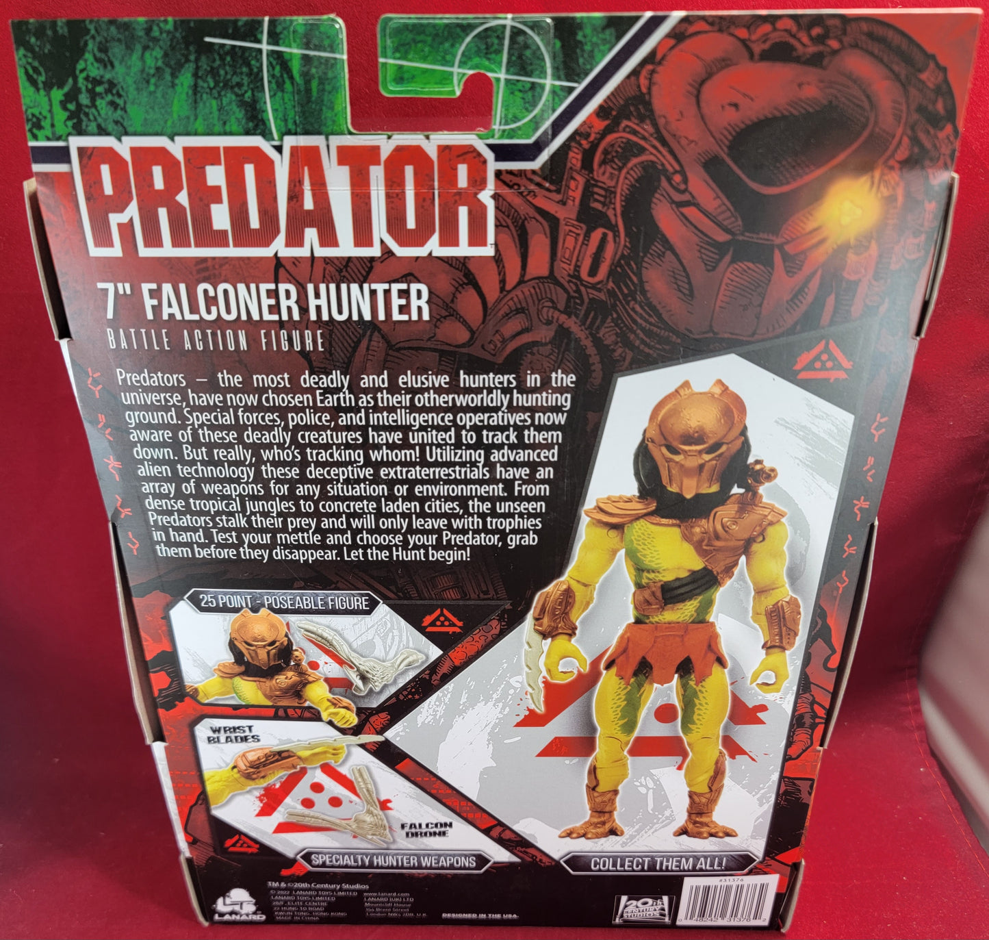7 inch falconer hunter predator (nib) Brand new fully poseable Wal-Mart exclusive jungle hunter predator. 25 point articulation figure from lanard. Excellent condition except for one of the weapons is loose in the packaging.