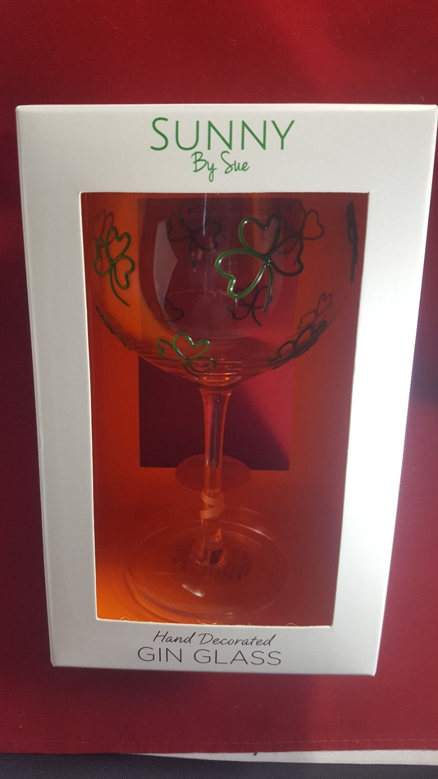 Sunny By Sue Green Irish Shamrock Large Balloon Gin Copa Glass Hand Painted Gift