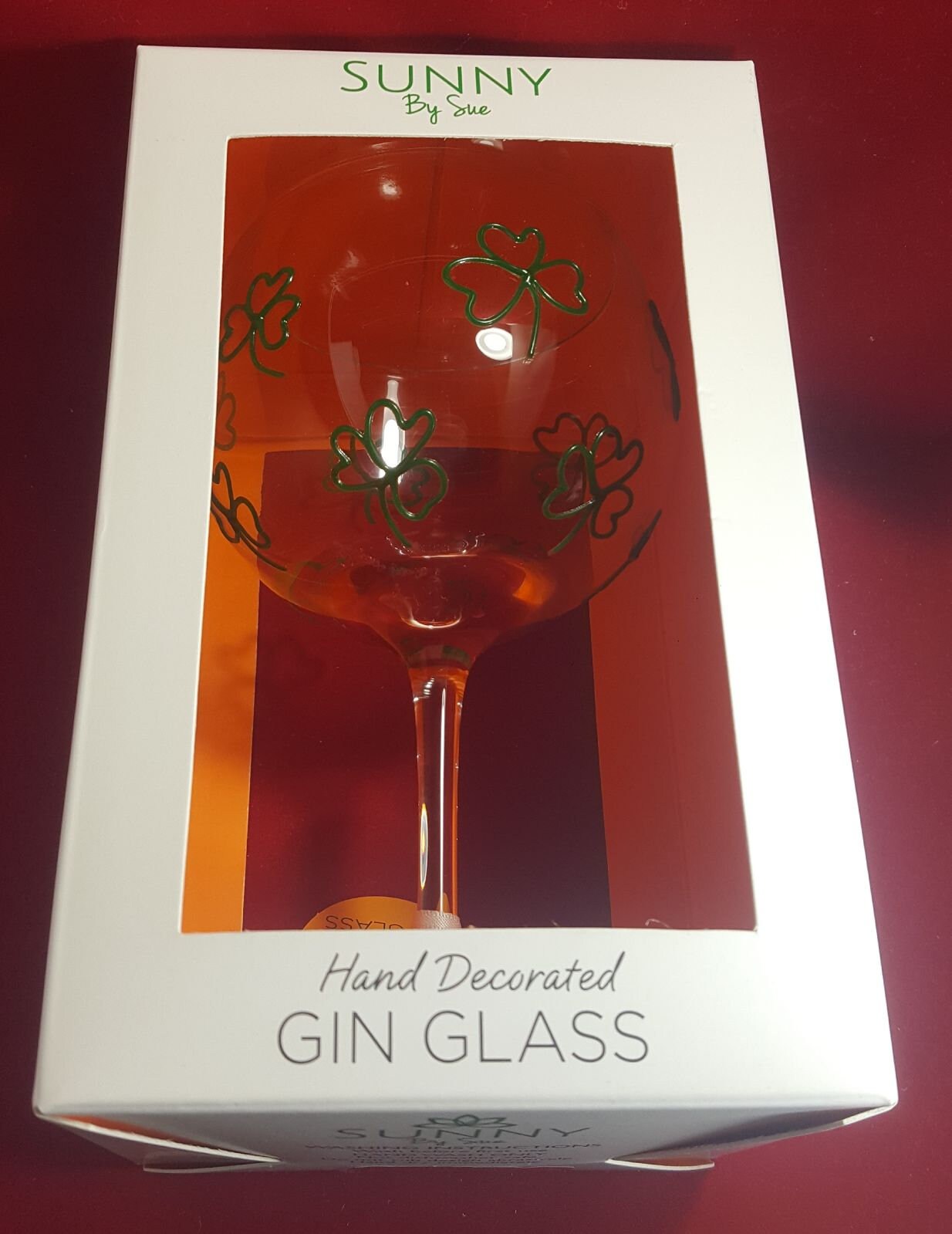 Sunny By Sue Green Irish Shamrock Large Balloon Gin Copa Glass Hand Painted Gift