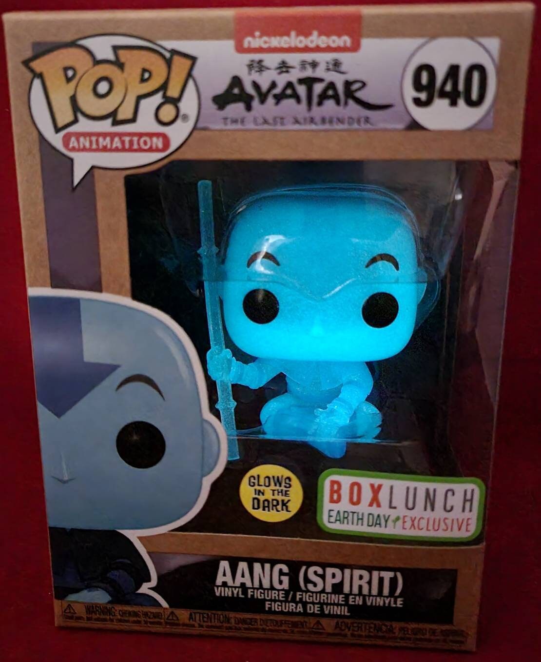 Aang spirit glow in the dark boxlunch earth day exclusive funko #940 (nib)